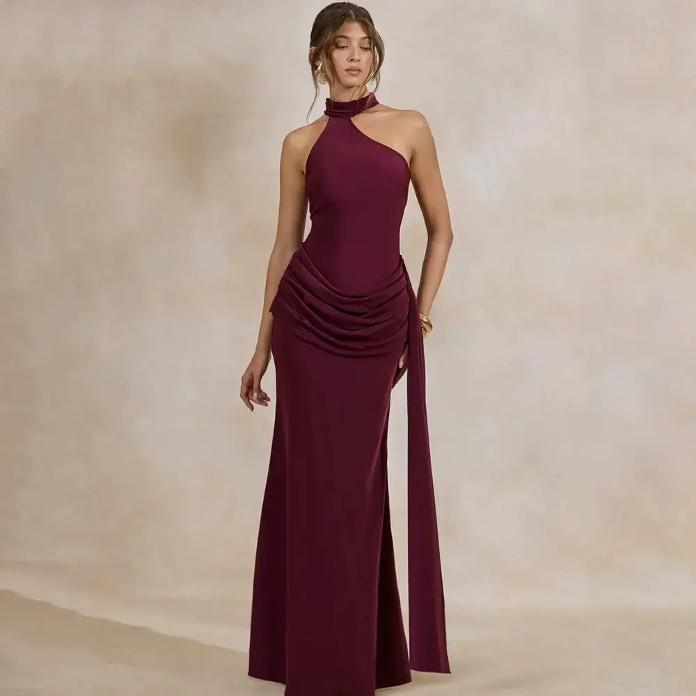 Zara Fall Halter Sleeveless Asymmetric Pleated Tie Waist Dress